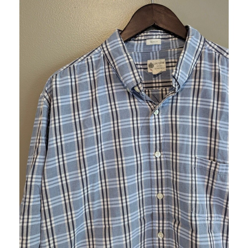J. Crew Mens XL Blue Plaid Shirt Tailored Fit Long Sleeve Button Down Cotton L